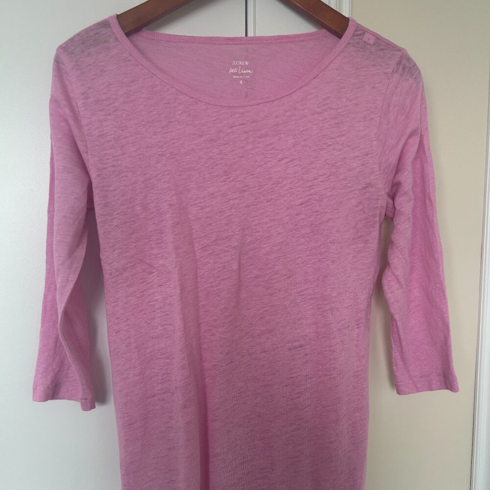 J.Crew Women's Light Pink 3/4 Sleeve Linen Tee, Small